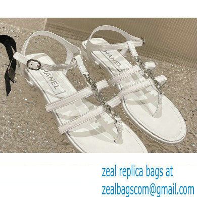 Chanel Satin, Metal & Strass Thong Sandals G40128 White 2023